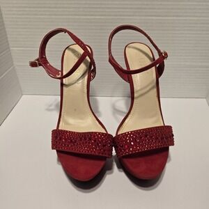 Rouge Helium Red Rhinestone Platform Sandals Stiletto High Heels Womens Size 8